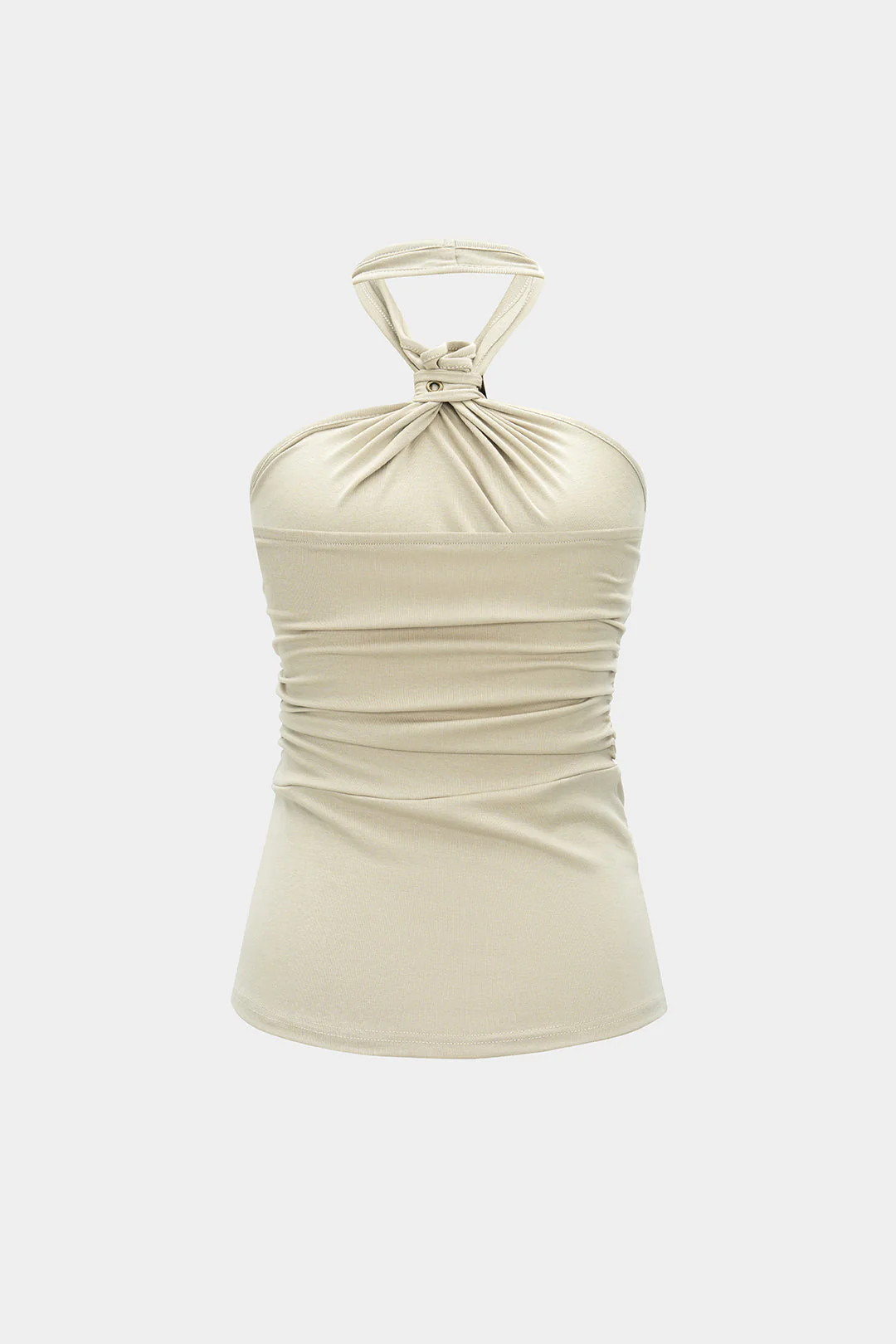 Satin Tie Front Backless Ruched Cami Top
