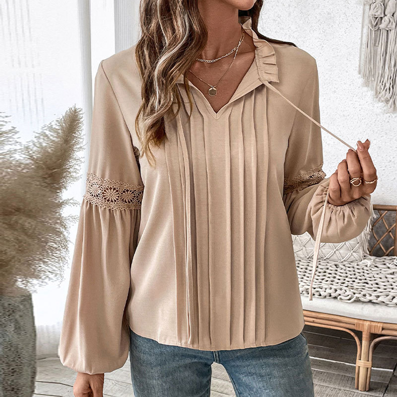 Solid Casual Loose Blouse for Women – Vintage Oversized Shirt, Elegant Autumn Fashion Top