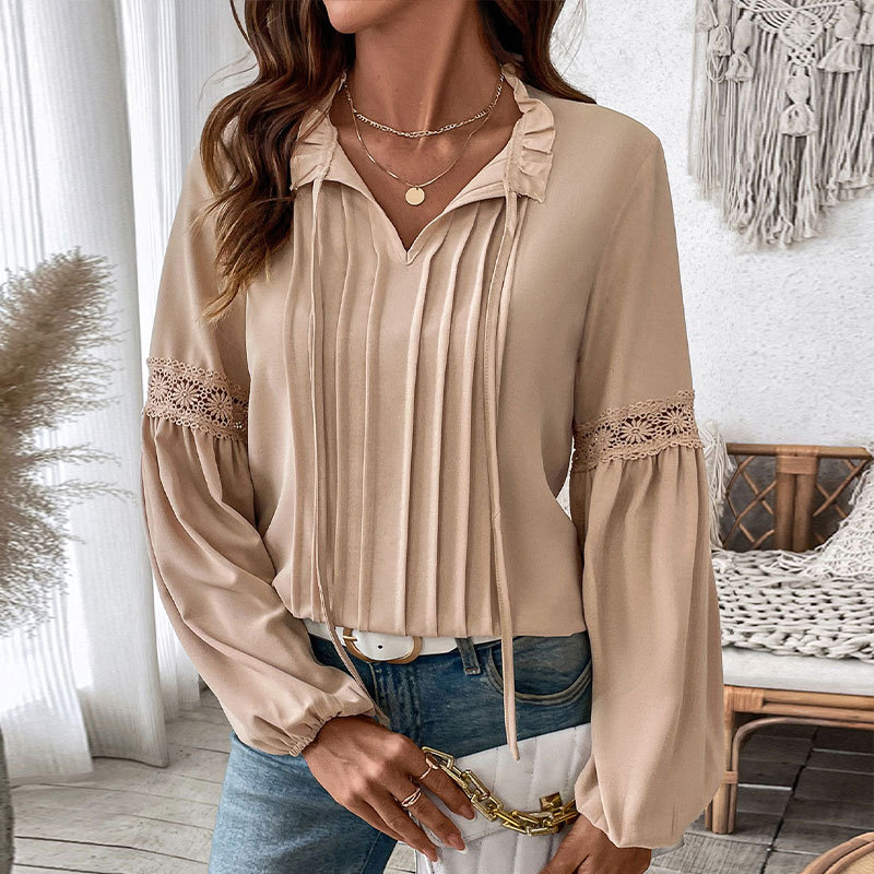 Solid Casual Loose Blouse for Women – Vintage Oversized Shirt, Elegant Autumn Fashion Top