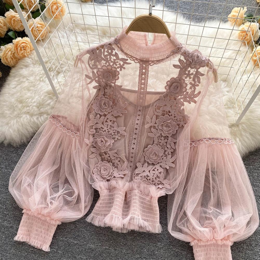 Women's Elegant Lightweight Sheer Mesh Blouse