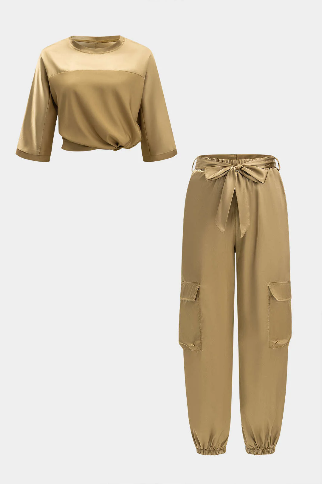 Satin Tank Top And Tie-Up Pocket Trousers Set