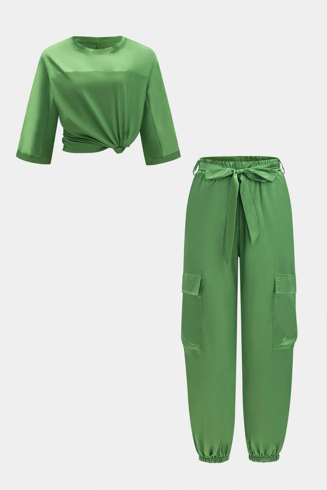 Satin Tank Top And Tie-Up Pocket Trousers Set