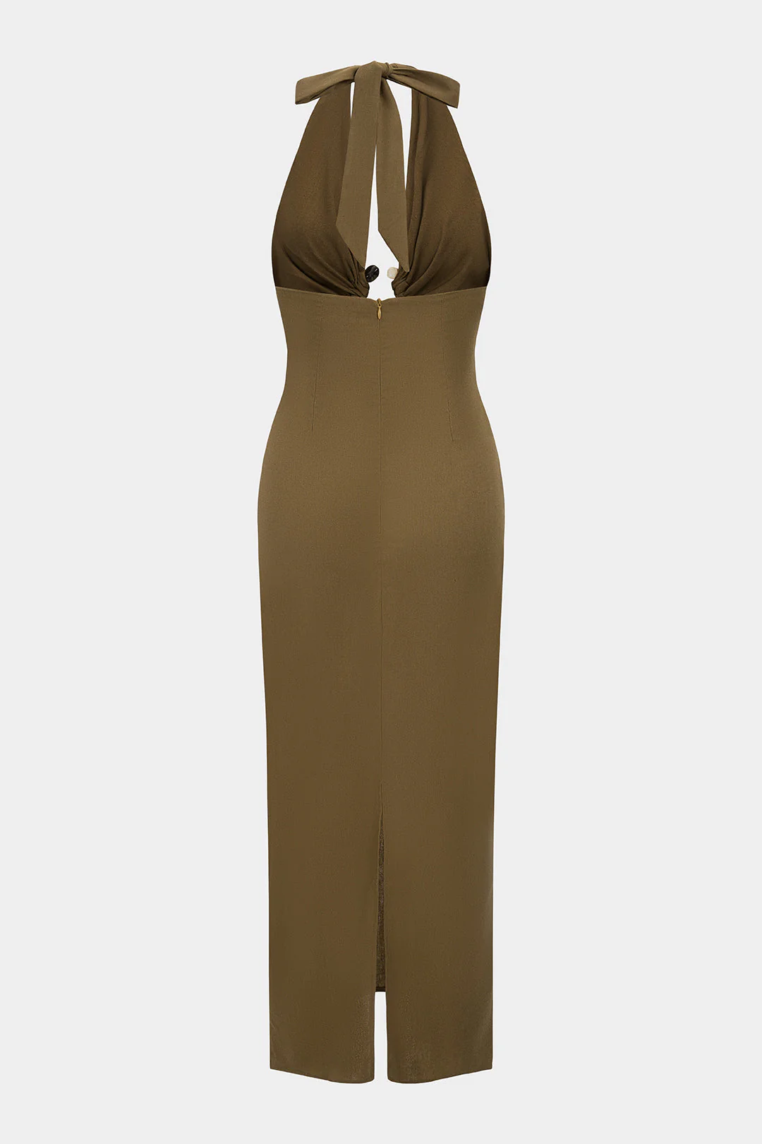 Satin Metallic V-Neck Halter Neck Tie-Back Sleeveless Maxi Dress