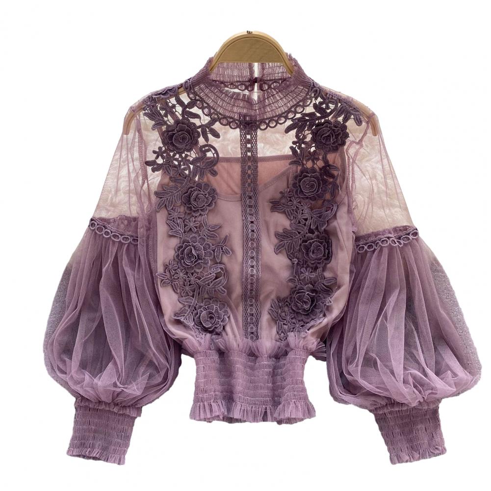 Women's Elegant Lightweight Sheer Mesh Blouse