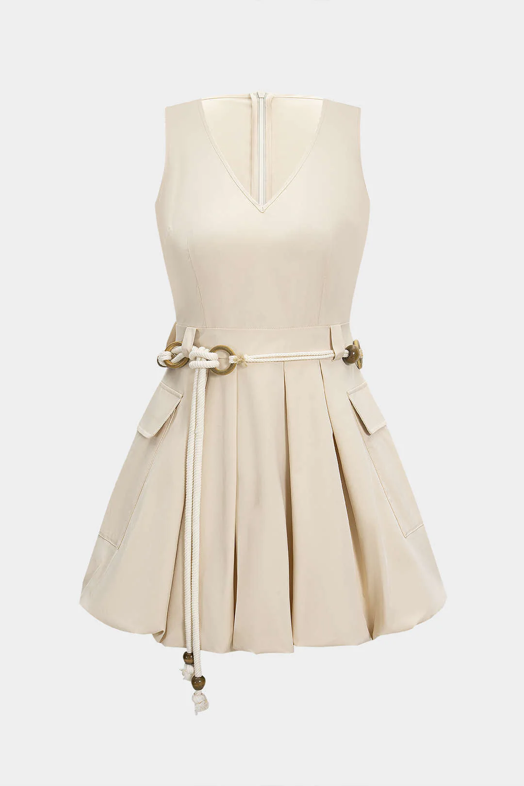 V-Neck Belted Sleeveless Mini Dress