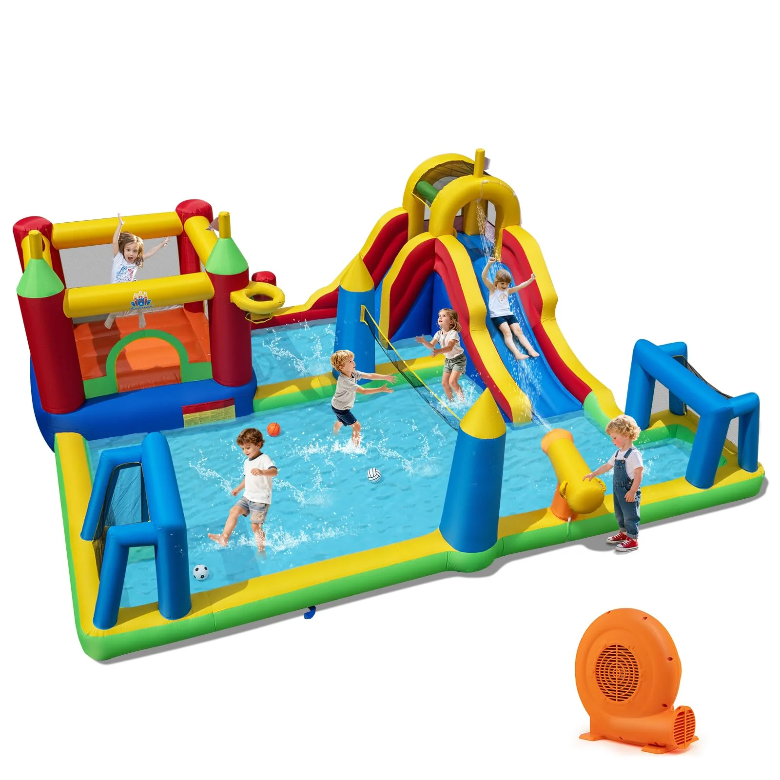 BOUNTECH 9-in-1 Inflatable Water Slide Park Water Jump Castle