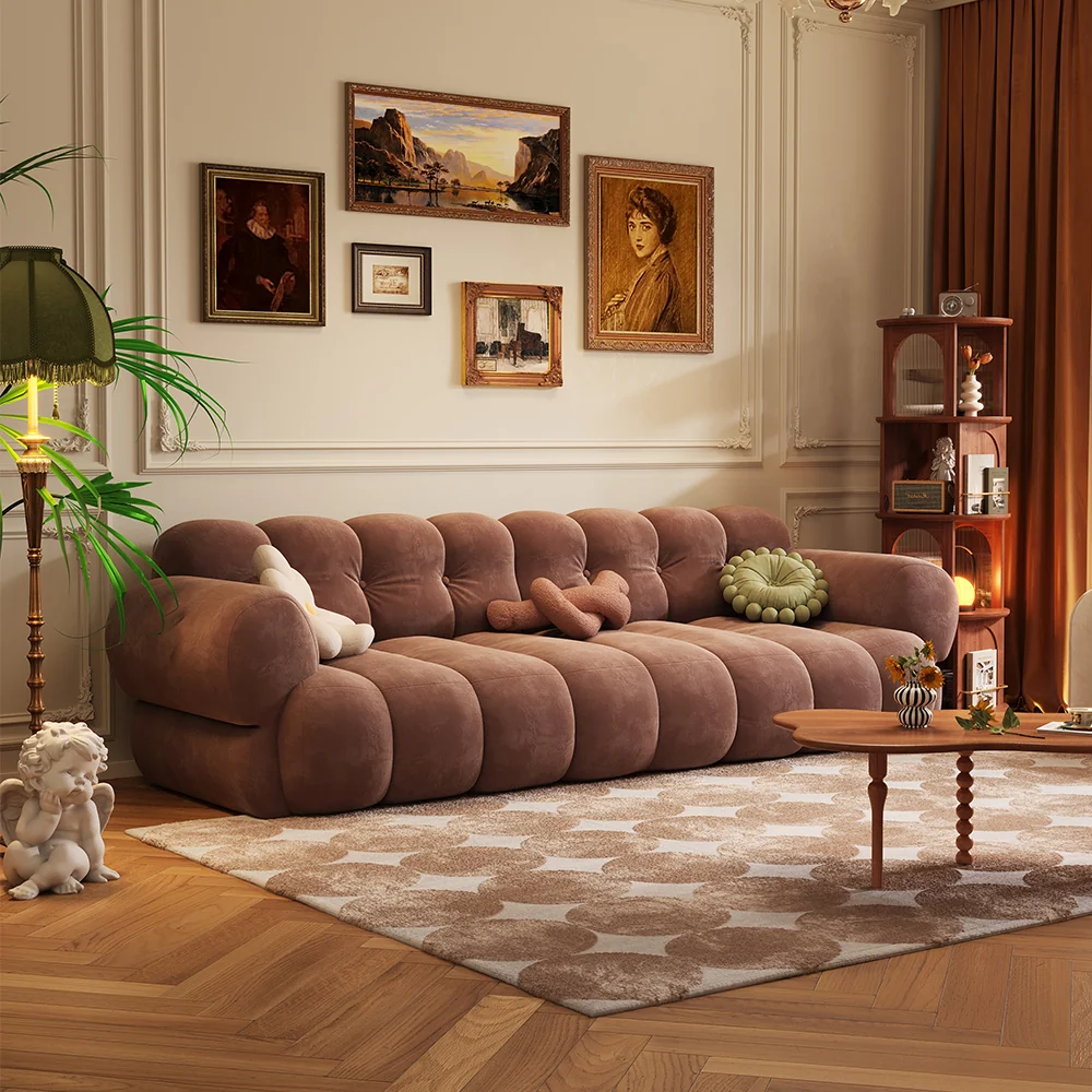 NÓVORA CASA modulable burbuja sofá en Chenilla & terciopelo| mediados siglo Moderno nube sofá- retro malvavisco sofá en musgo Verde, bosque, ámbar & almendra Crema