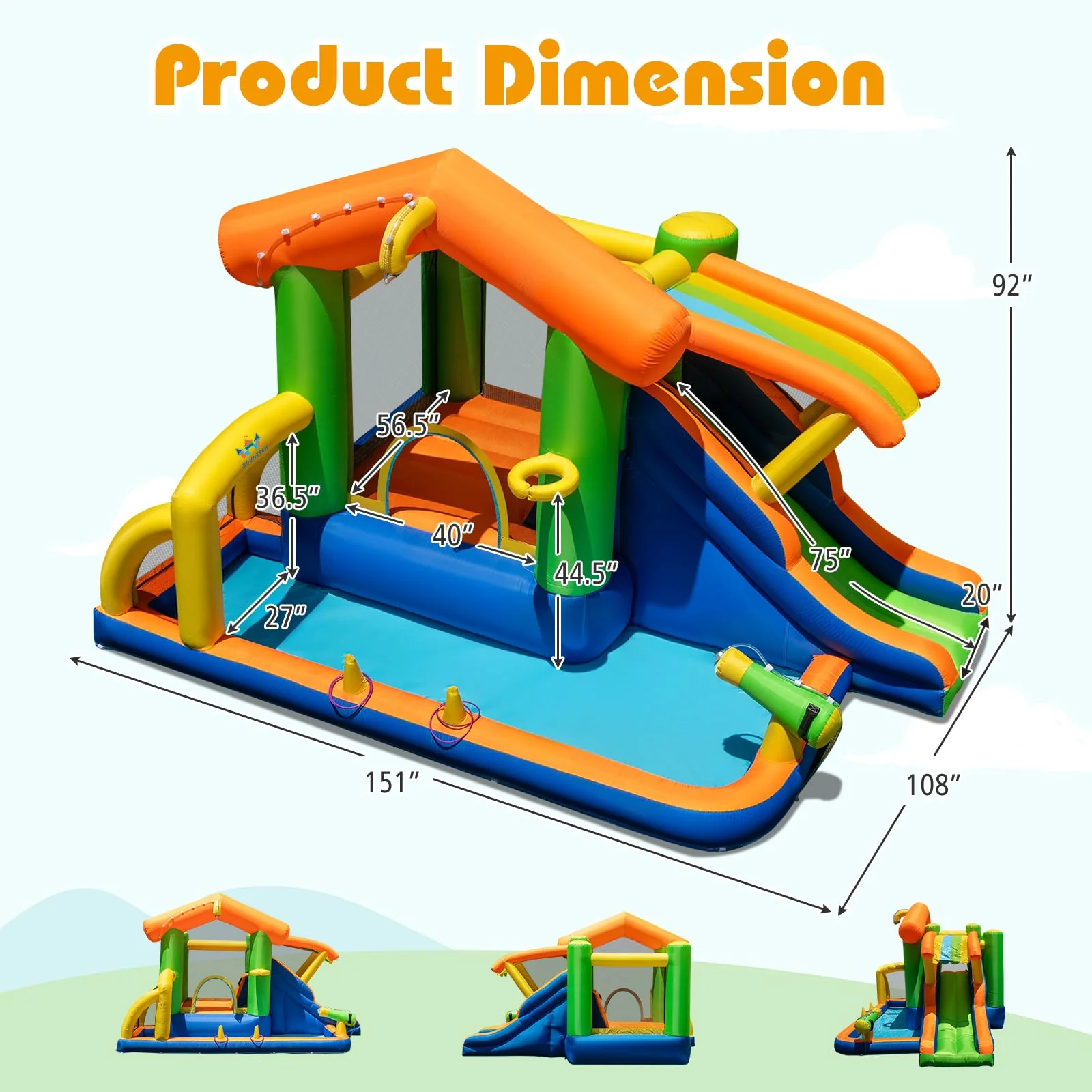 BOUNTECH Inflatable Water Slide 8-in-1 Playhouse Bouncy Castle Water Slide