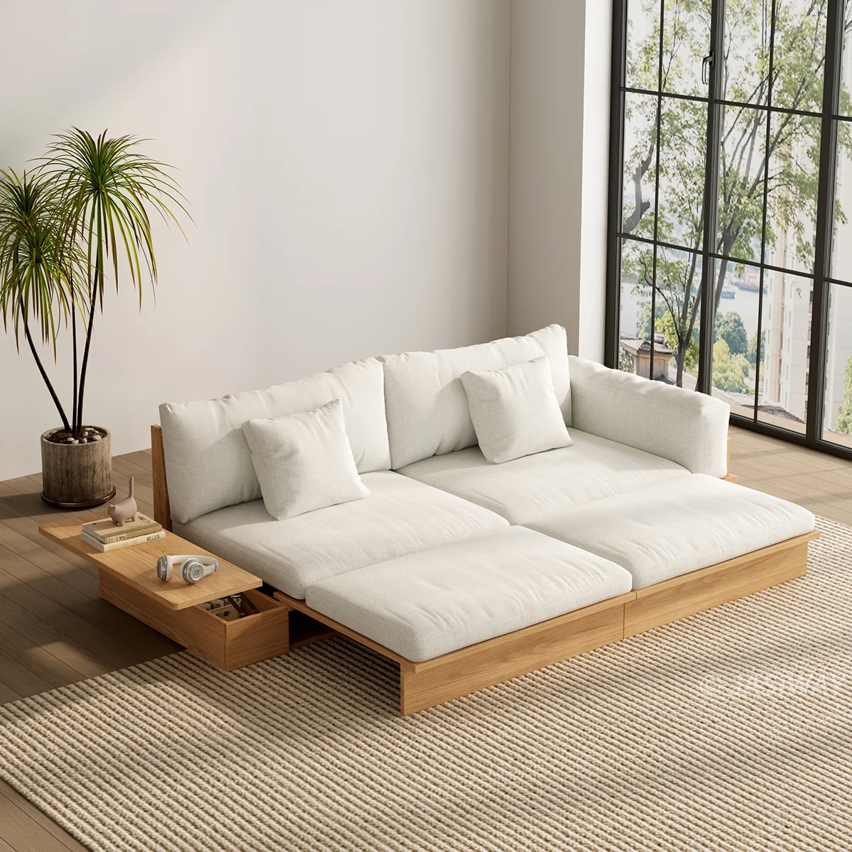 NÓVORA CASA extraíble extraíble Sofá cama con madera plataforma soporte| bajo perfil transformable sofá para Sala