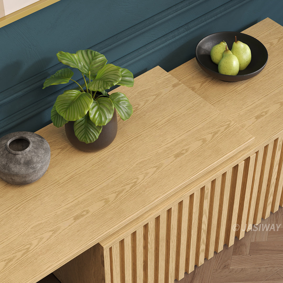 NÓVORA CASA Extensible mediados siglo Moderno Mueble para TV con acanalado puertas & Ajustable repisas| expandible madera multimedia consola para Sala