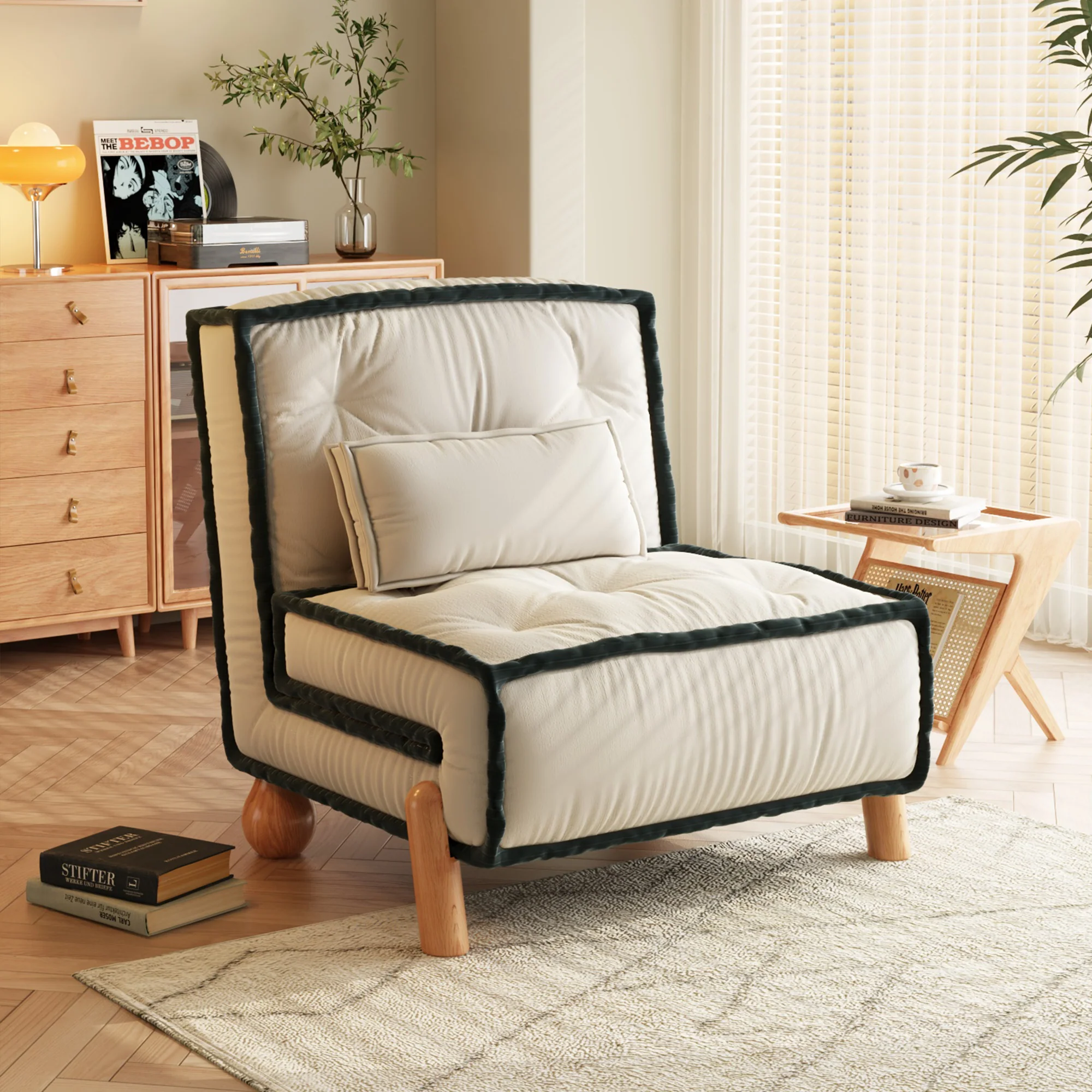 NÓVORA CASA transformable sin brazos Sofá cama individual sillón con Madera maciza patas