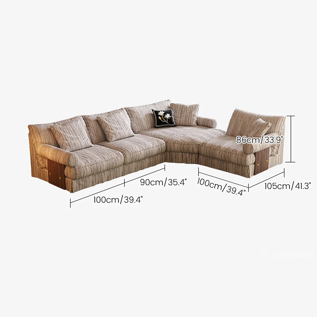 JASIWAY texturizado lino mezcla sofá– Minimalista Crema Blanco Tapizado sofá con Madera maciza detalle| cómodo Sala asiento