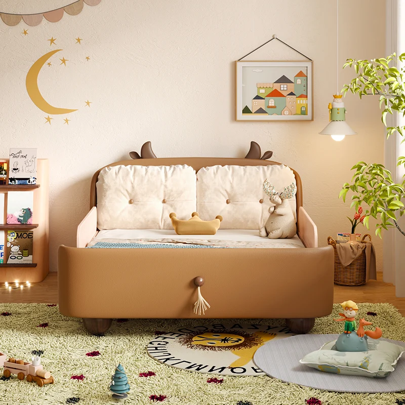 NÓVORA CASA de madera infantil cama con vaca diseño,seguridad barandal & suave reposacabezas