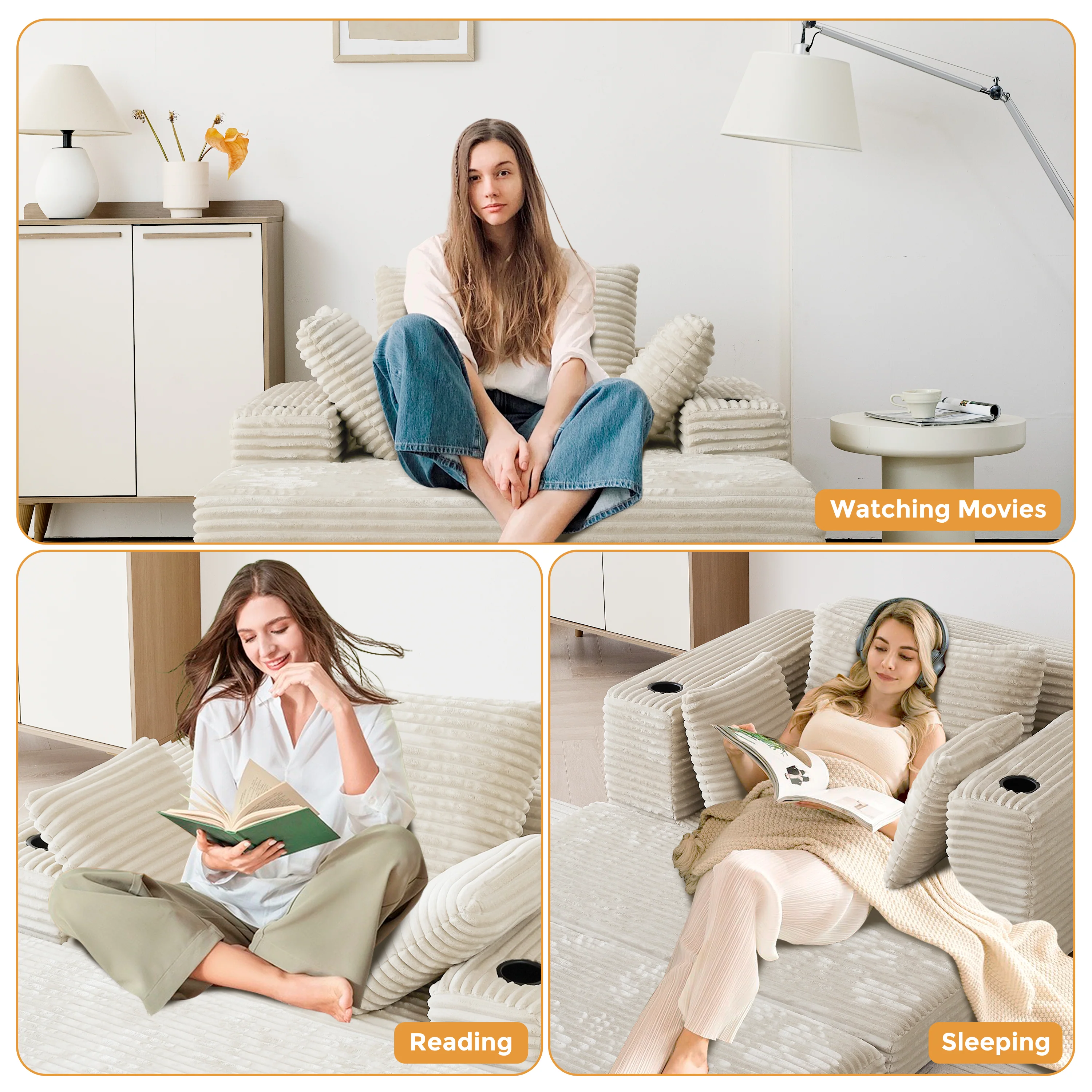 NÓVORA CASA 53.5” Moderno extragrande diván descanso Sofá cama