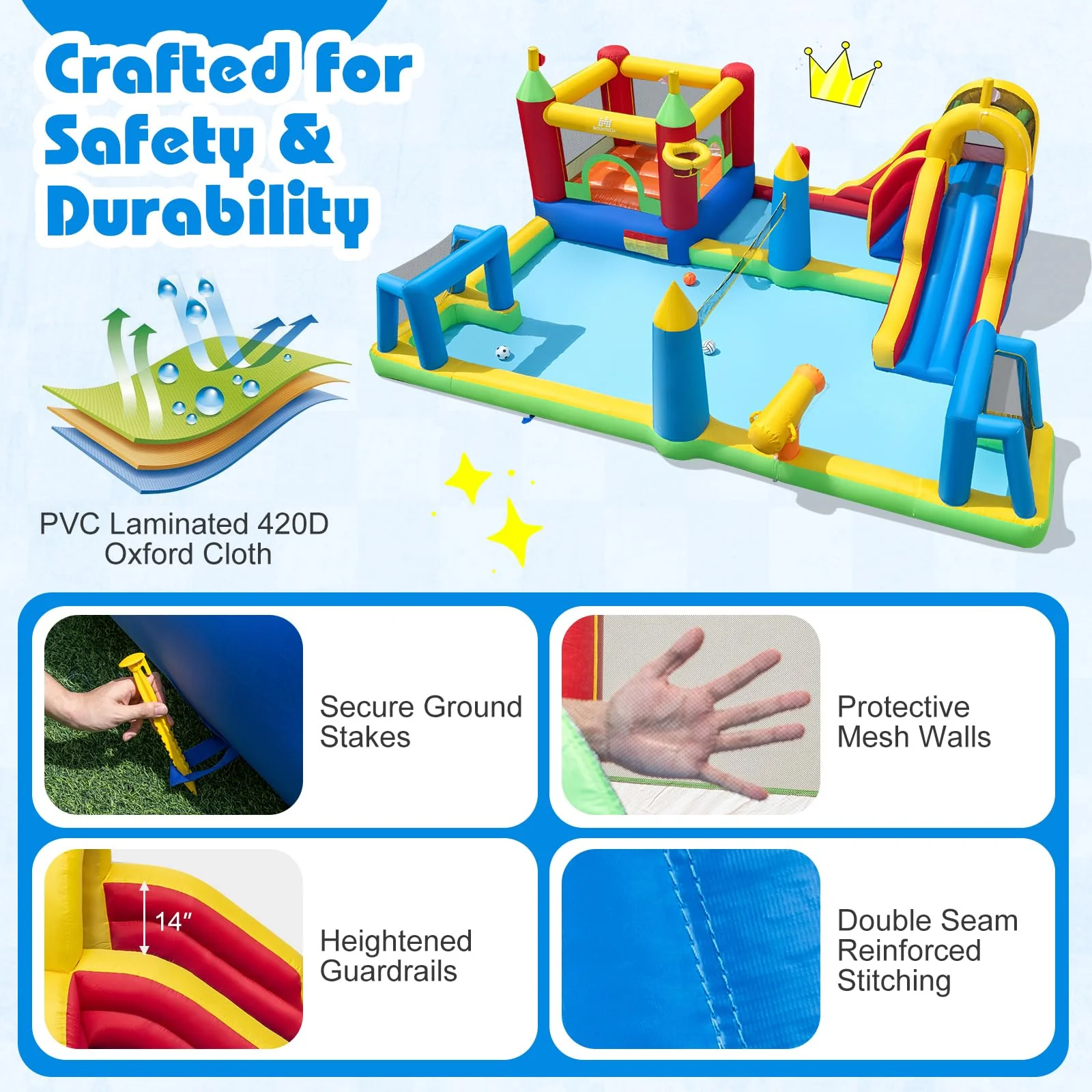 BOUNTECH 9-in-1 Inflatable Water Slide Park Water Jump Castle