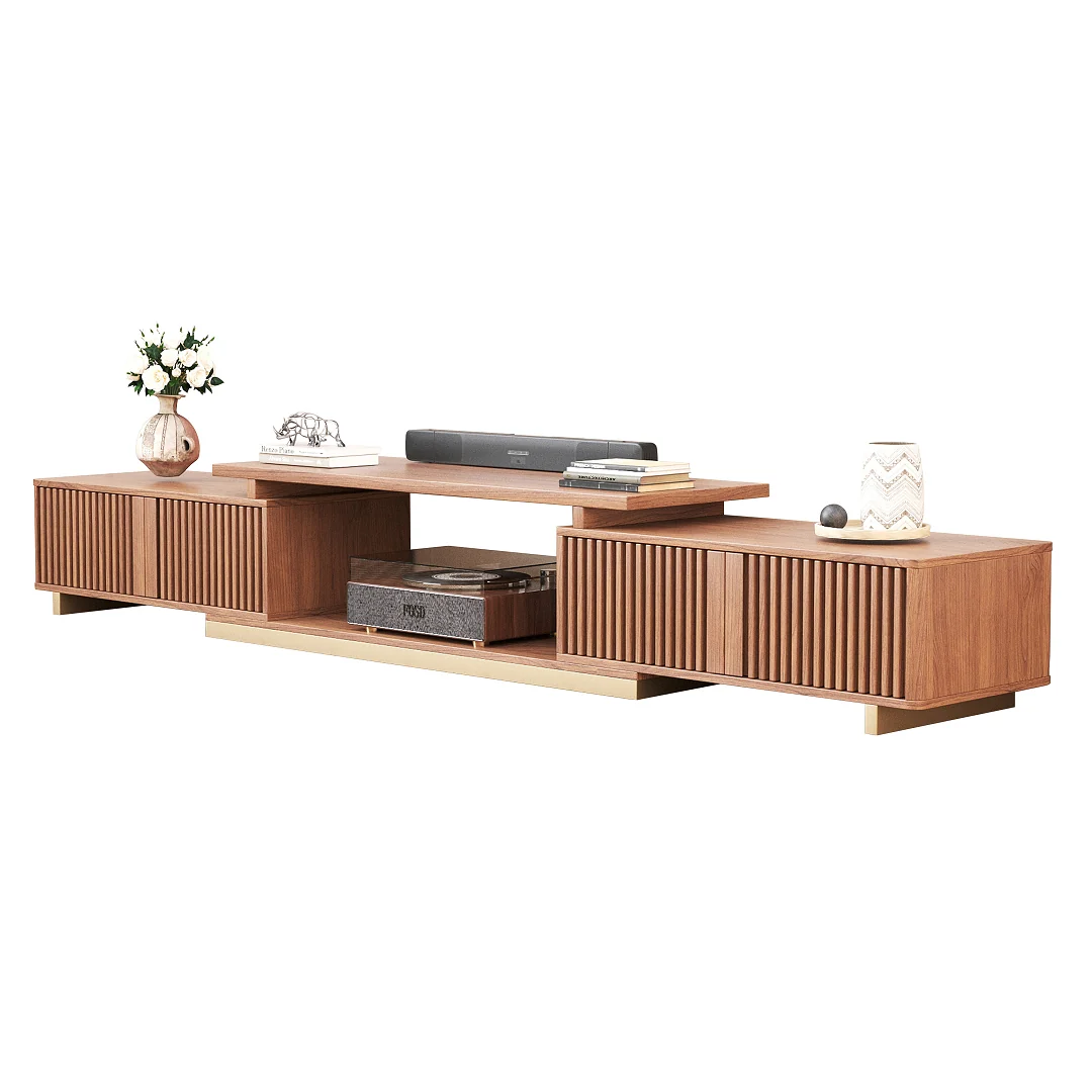 NÓVORA CASA Extensible acanalado madera Mueble para TV con 2 gabinetes & Almacenamiento| Ajustable Moderno multimedia consola para TVs superior a 85