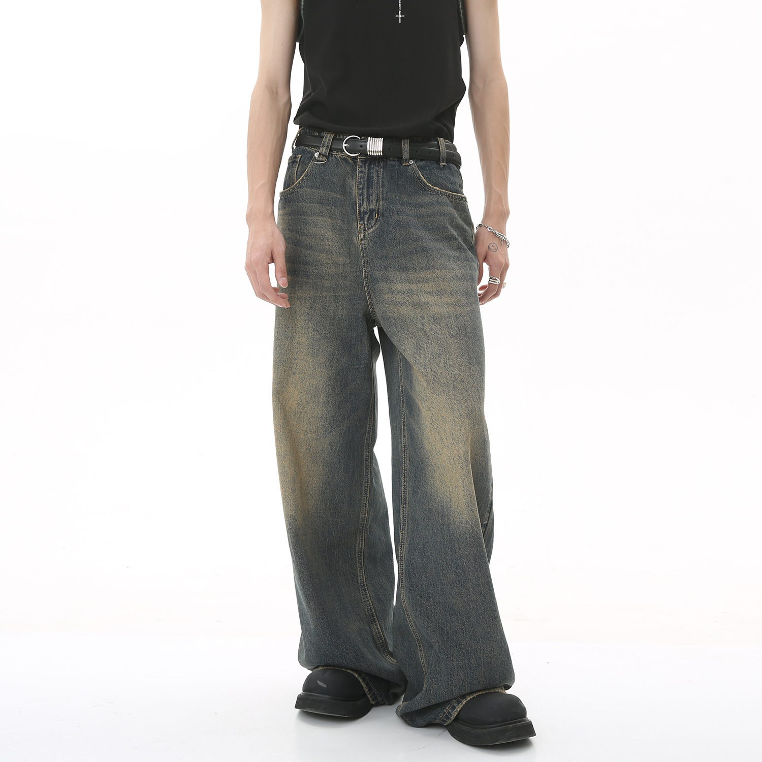 Featured Straight-Leg Loose Baggy Jeans for Men and Women, Floor-Length Pants