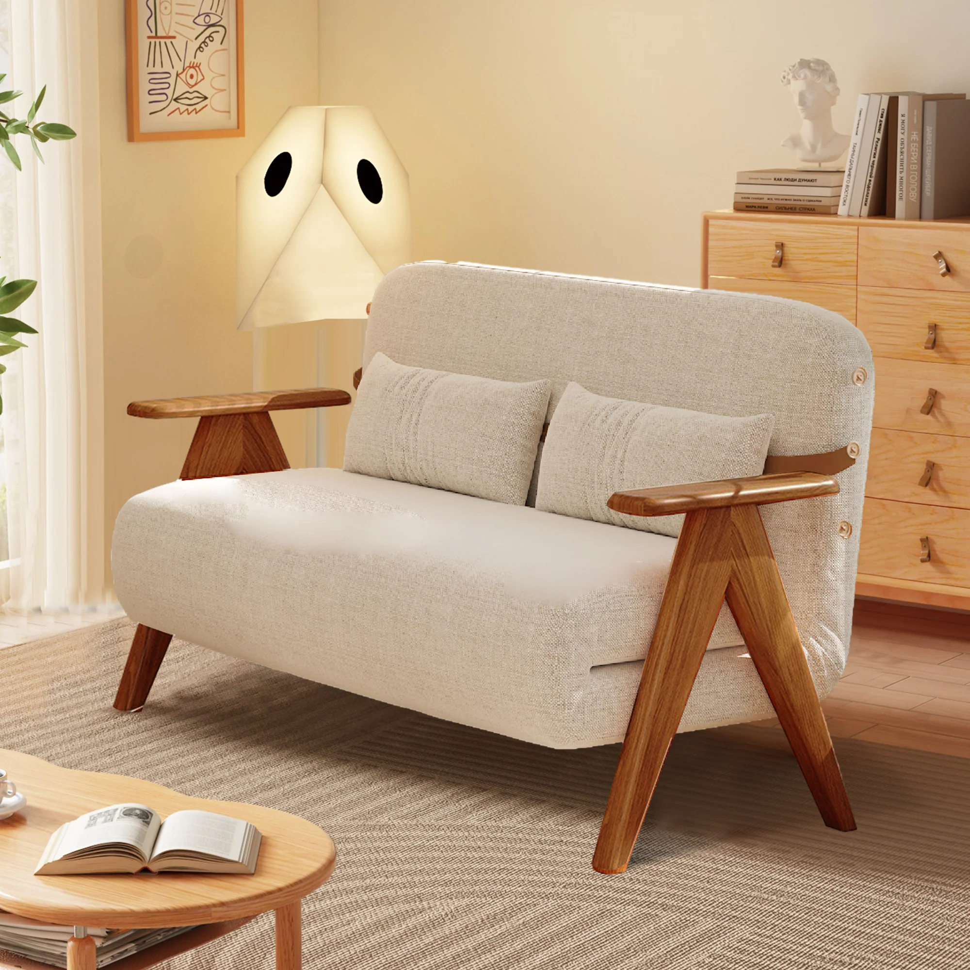 NÓVORA CASA Plegable Reclinable sofá con reposabrazos Lino de algodón