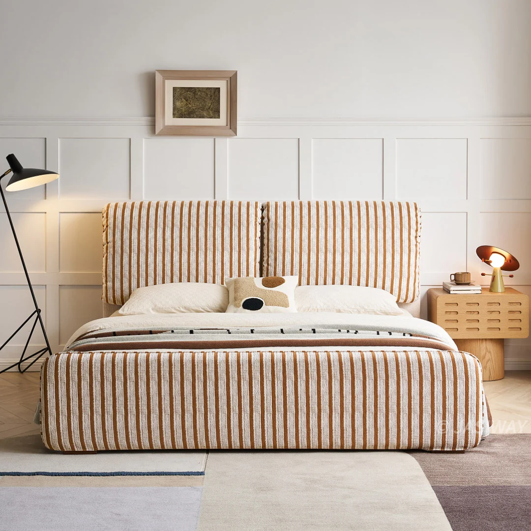NÓVORA CASA Chenilla Tapizado Cama con plataforma estructura con Curvo respaldo envolvente cabecera| Moderno De lujo queen & king envolvente cama