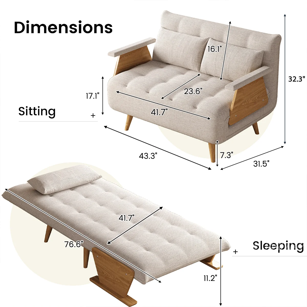 3-en-1 Lino de algodón cama sillón| diario comodidad