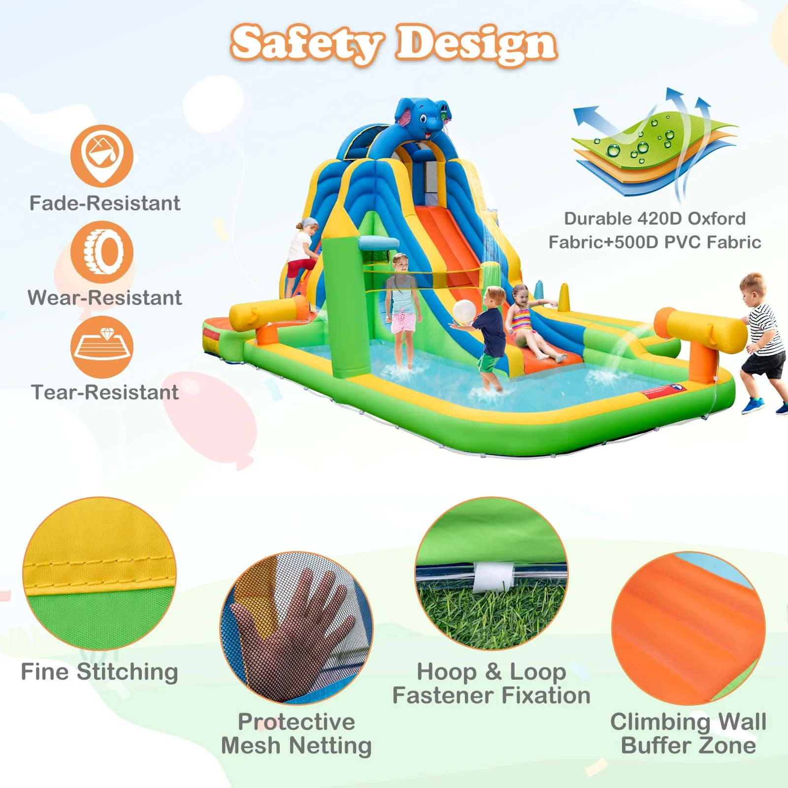 BOUNTECH Inflatable Water Slide Park, Kids Waterslide for Outdoor with Splash Pool