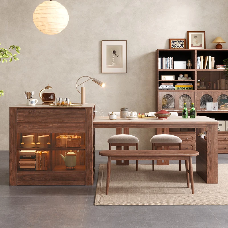 NÓVORA CASA Cocina isla Extensible Mesa de comedor con Piedra sinterizada superior