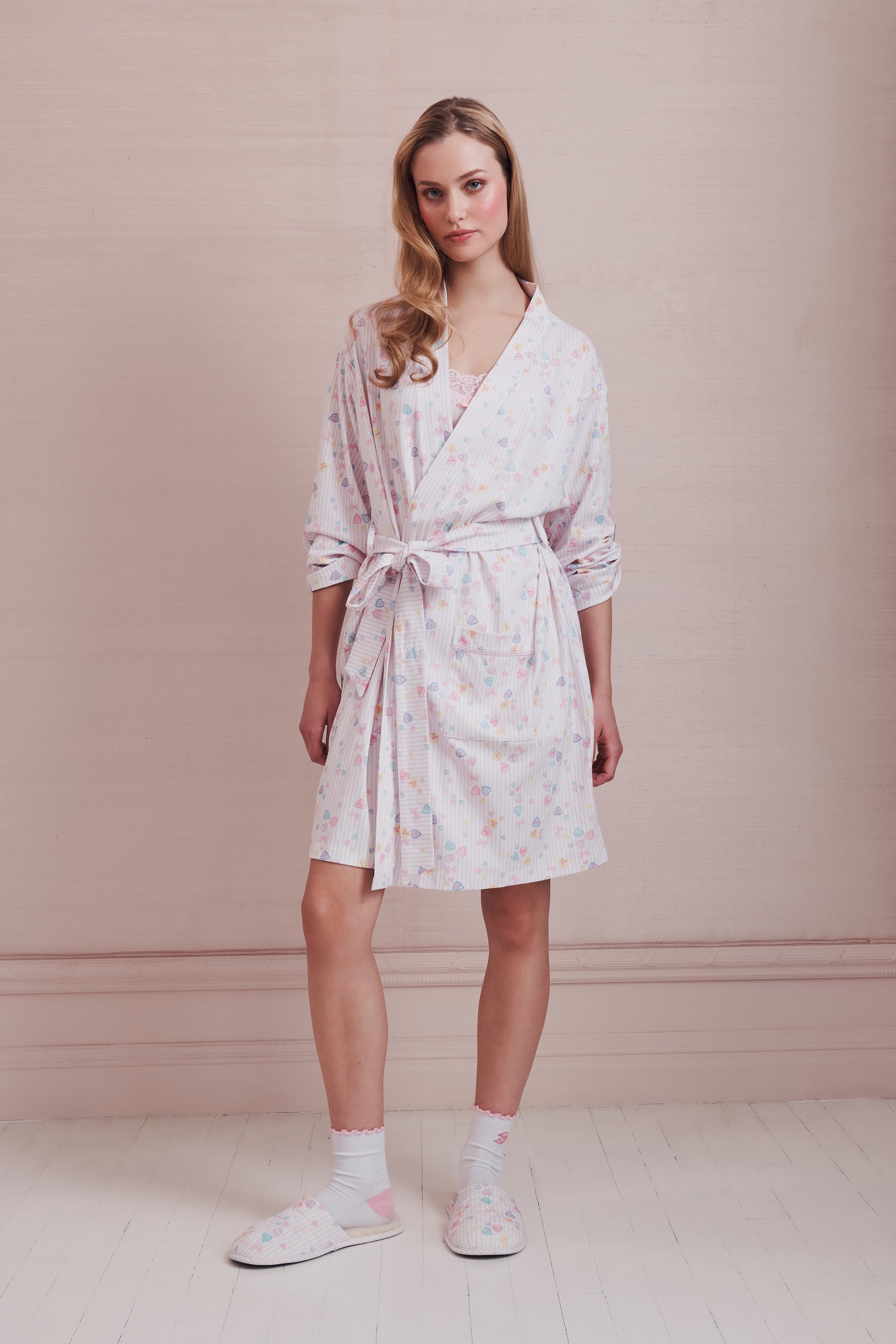 Candy Heart Stripe Quilted Slippers