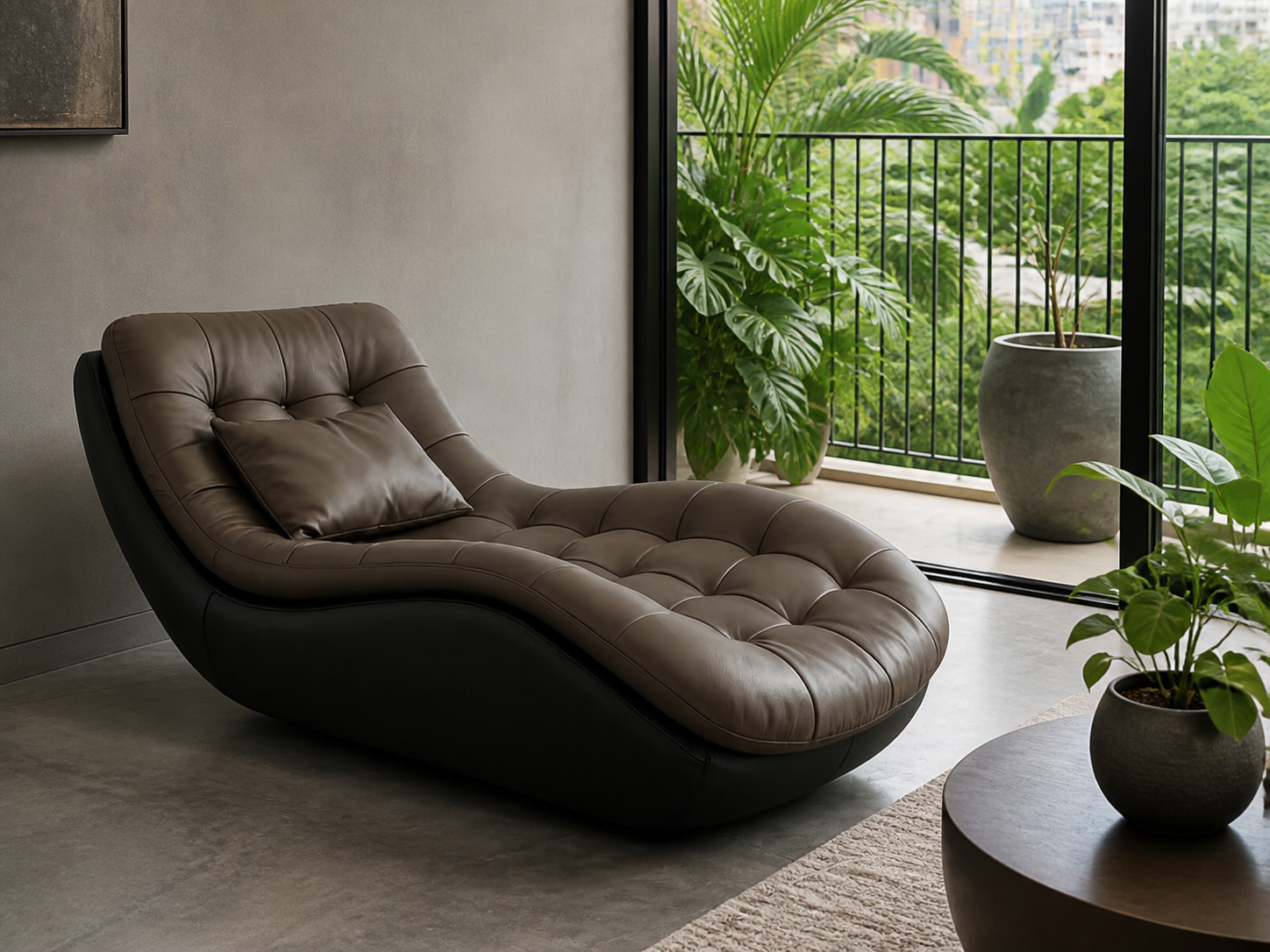 Sillón Nido Relax Café oscuro junto a balcón