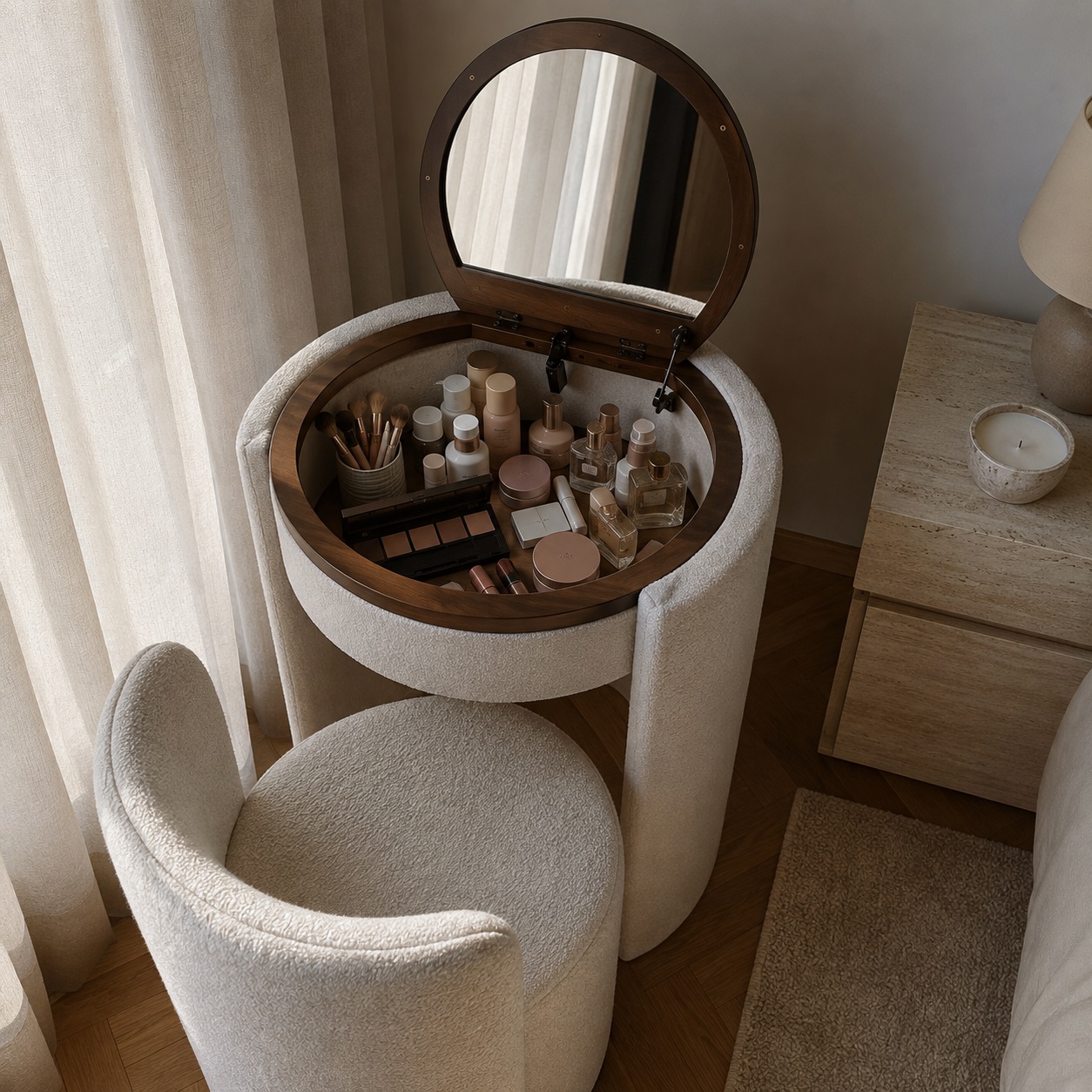 Almacenamiento circular amplio para maquillaje y cosméticos