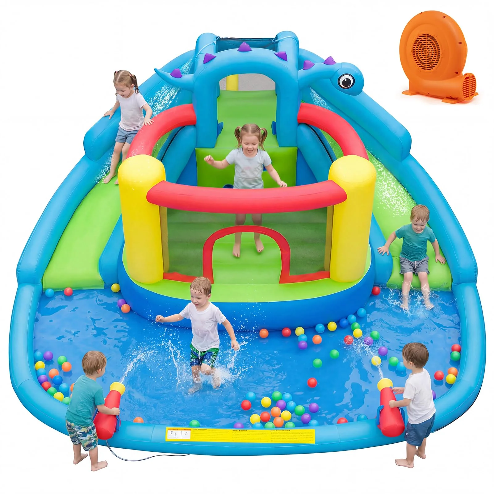 BOUNTECH Dinosaur Styling Inflatable Water Slide Double Slides Park with Bounce House