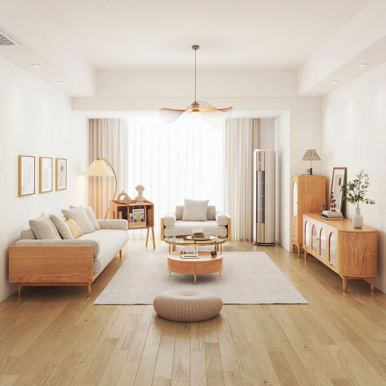 NÓVORA CASA Beige 3-asiento Tapizado lino tela sofá con Madera maciza estructura para Sala