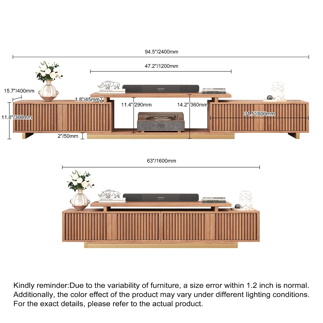 NÓVORA CASA Extensible acanalado madera Mueble para TV con 2 gabinetes & Almacenamiento| Ajustable Moderno multimedia consola para TVs superior a 85