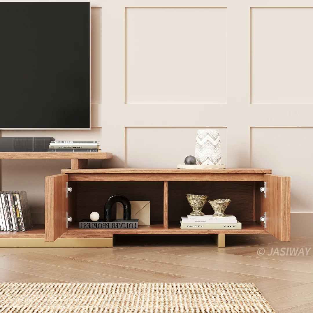 NÓVORA CASA Extensible acanalado madera Mueble para TV con 2 gabinetes & Almacenamiento| Ajustable Moderno multimedia consola para TVs superior a 85