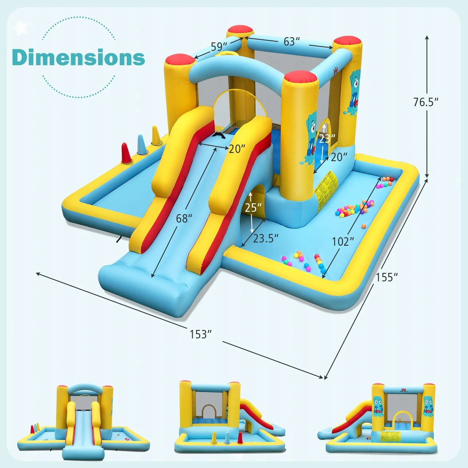 BOUNTECH Inflatable Bounce House with Ball Pit, Long Slide & Tunnel Bouncy House for Kids