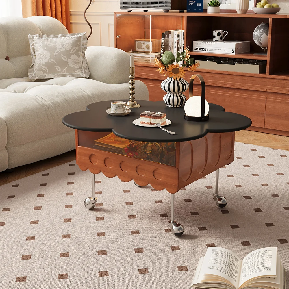 NÓVORA CASA retro Sala móvil Mesa de centro con Madera maciza Ajustable de pétalo diseño