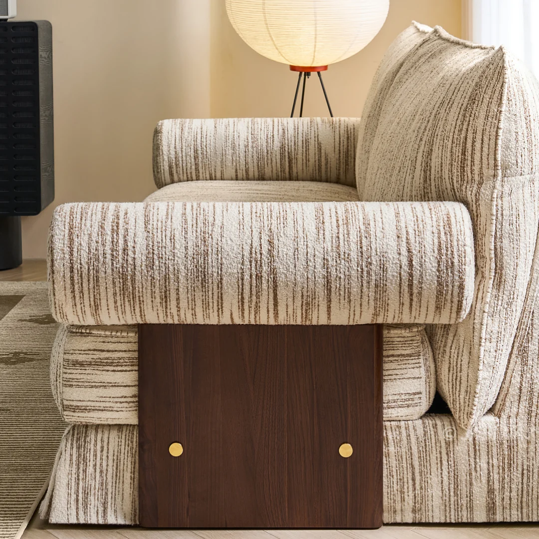JASIWAY texturizado lino mezcla sofá– Minimalista Crema Blanco Tapizado sofá con Madera maciza detalle| cómodo Sala asiento