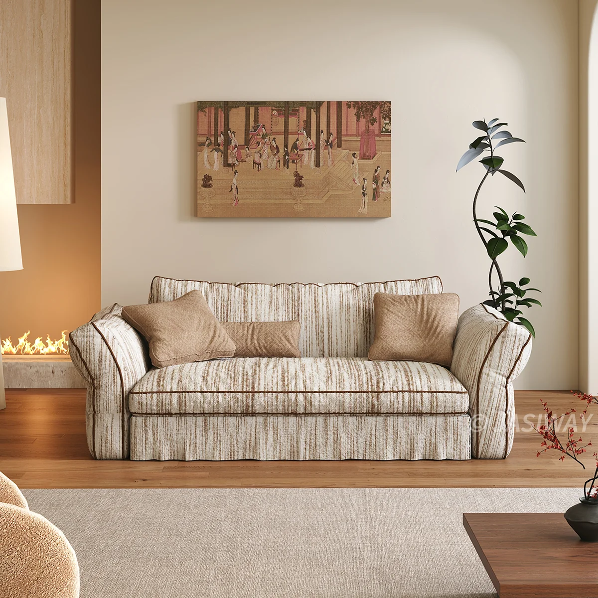 NÓVORA CASA Japandi Crema tela sofá con completamente Desmontable & lavable fundas