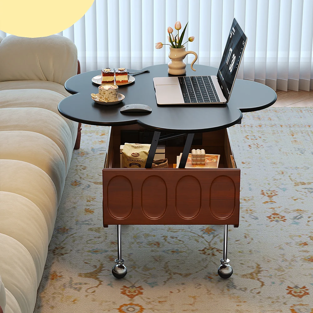 NÓVORA CASA retro Sala móvil Mesa de centro con Madera maciza Ajustable de pétalo diseño