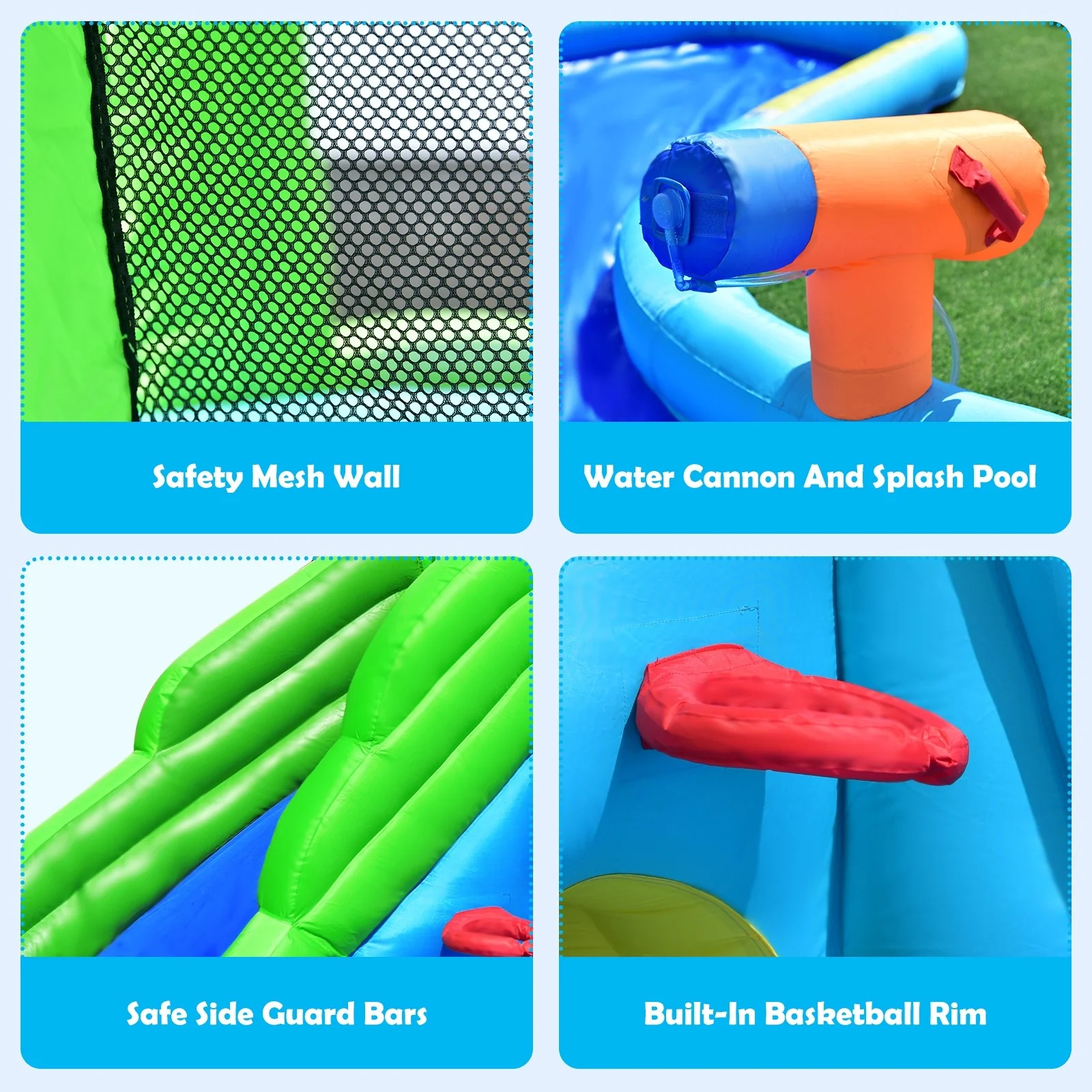 Costzon Inflatable Water Slide, Giant 7 in 1 Crocodile Water Park w/ Double Slides