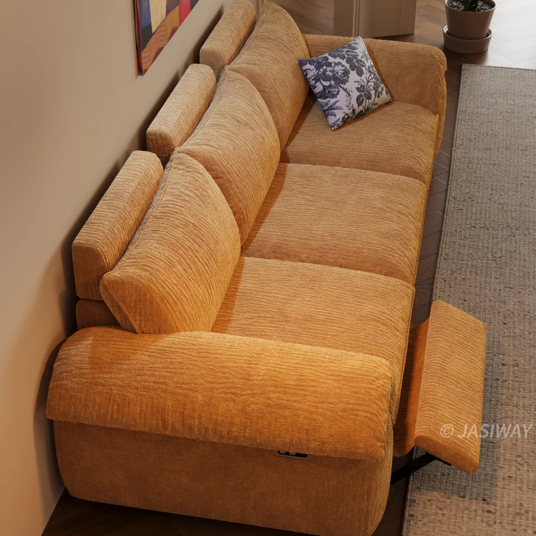 JASIWAY eléctrico Reclinable sofá con Ajustable reposapiés & acolchado Chenilla tela| 3-asiento eléctrico reclinable sofá para Sala confort