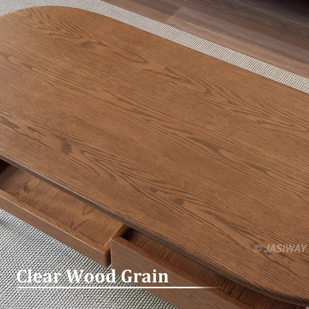 NÓVORA CASA Ovalado Mesa de centro con Almacenamiento, cajón & repisa| Minimalista madera diseño para pequeño sala habitaciones