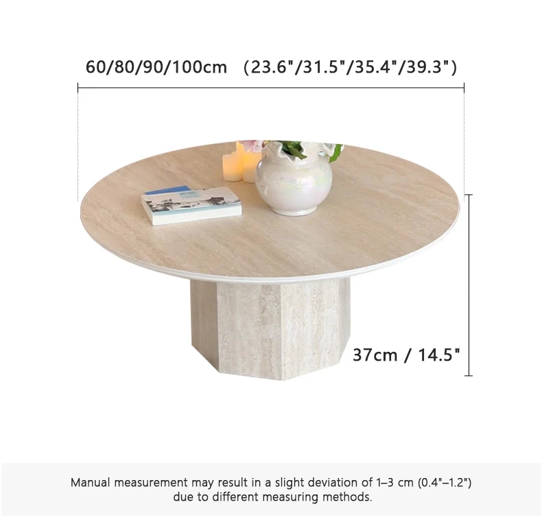 NÓVORA CASA Japandi Redondo Mesa de centro- Beige travertino & premium madera