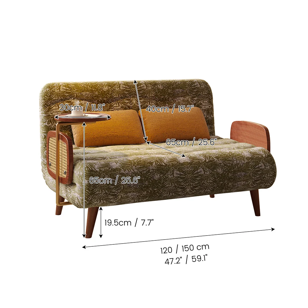 NÓVORA CASA mediados siglo Moderno transformable sillón cama sofá| botánico jacquard Tapizado cama sofá de dos plazas para pequeño espacios & departamentos
