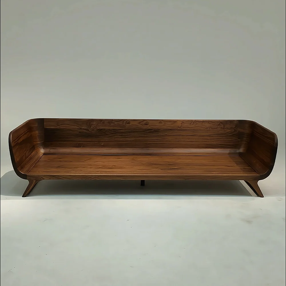 RINGCHEN Nogal Madera maciza recto sofá– Desmontable cojines, mediados siglo 3-plazas sofá para Sala