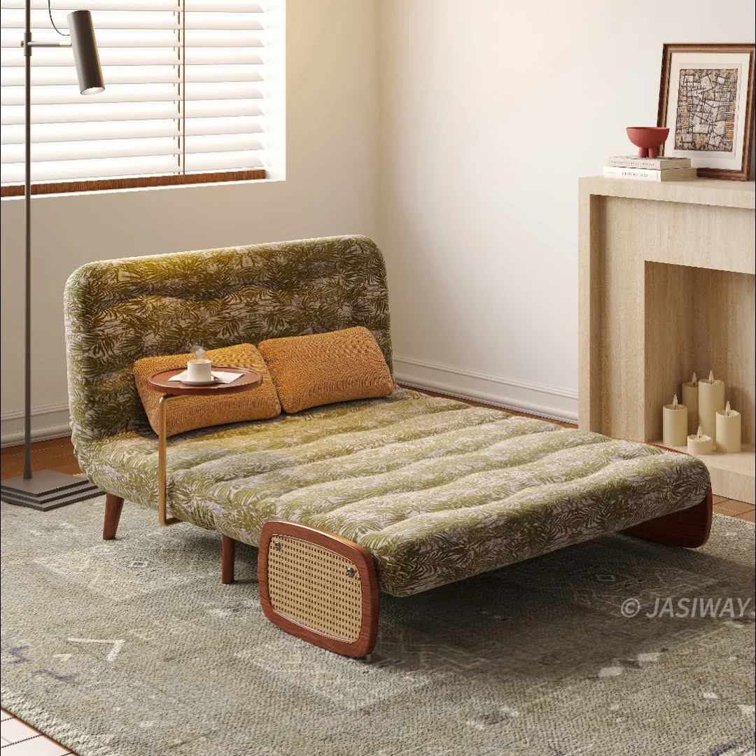 NÓVORA CASA mediados siglo Moderno transformable sillón cama sofá| botánico jacquard Tapizado cama sofá de dos plazas para pequeño espacios & departamentos