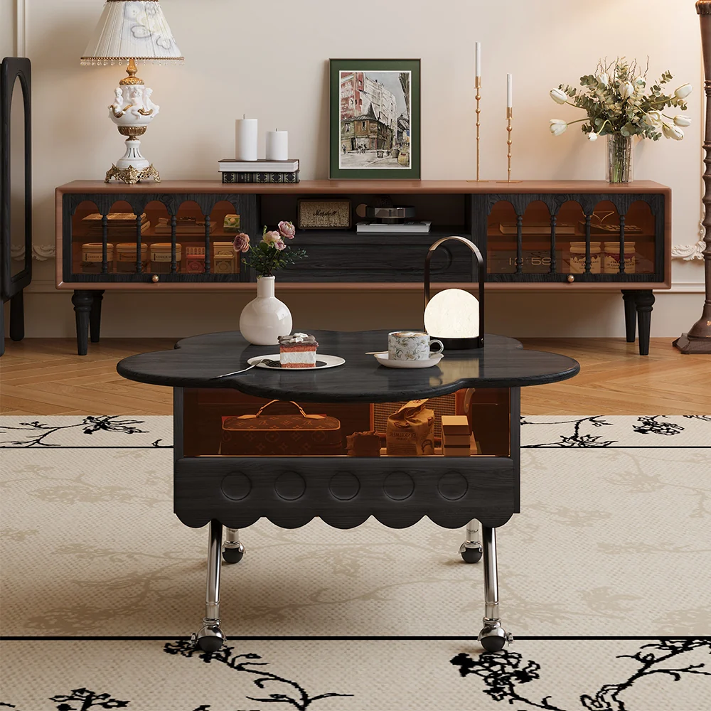 NÓVORA CASA retro Sala móvil Mesa de centro con Madera maciza Ajustable de pétalo diseño
