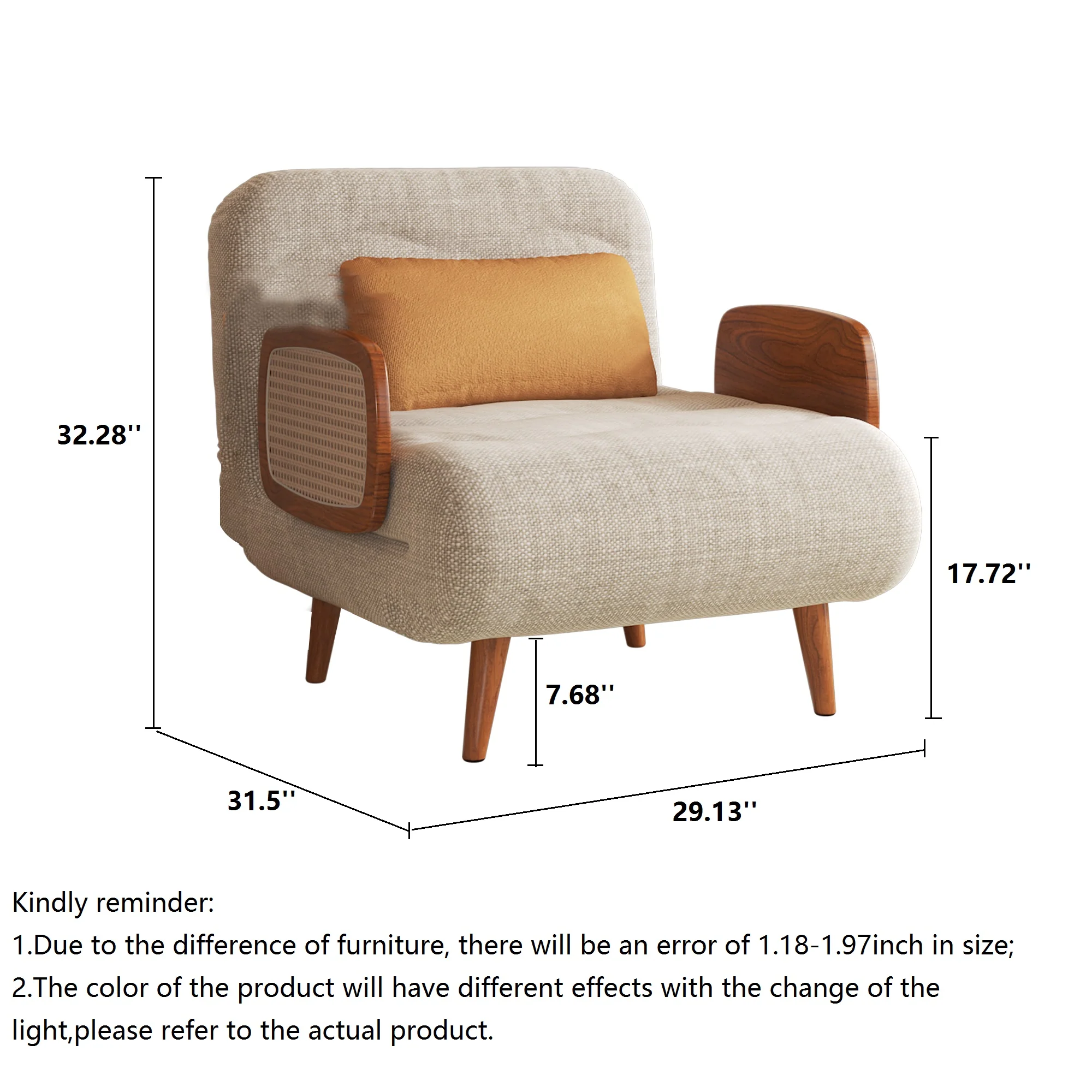 NÓVORA CASA 3-en-1 Beige plegable Sofá cama algodón & lino transformable sofá