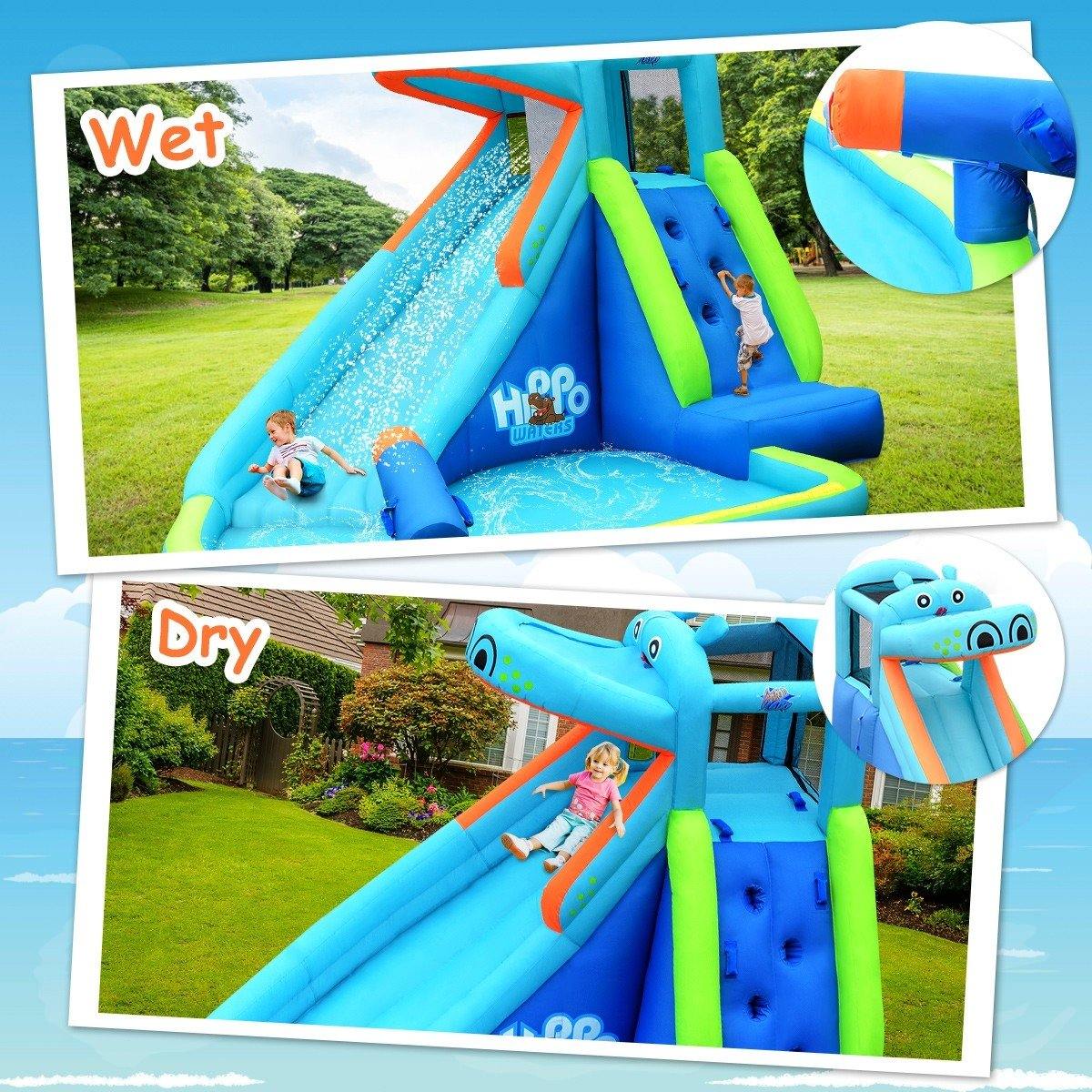 BOUNTECH Inflatable Water Slide, Hippo Themed Kids Waterslide Park for Outdoor w/Long Slide