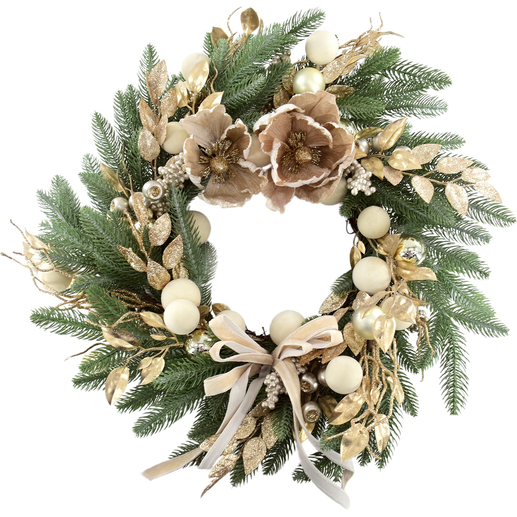 24 Inch Luxury Champagne Christmas Wreath Front Door Decor