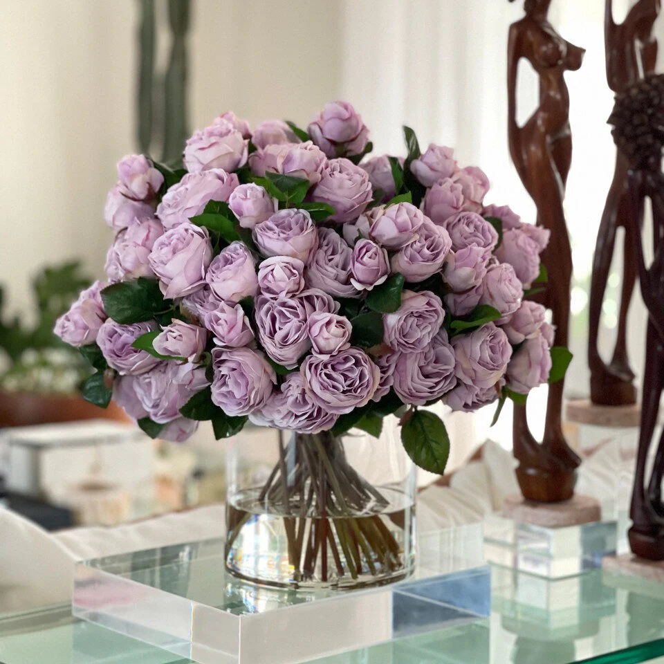 English Roses in Clear Glass Cylinder